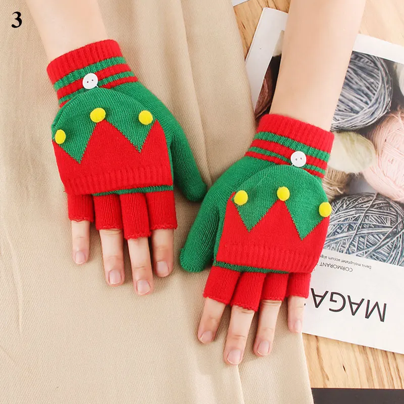 

Christmas Knitted Fingerless Gloves Winter Warm woolen Touch Screen Gloves for Men Women Flexible Half Finger Student Gloves