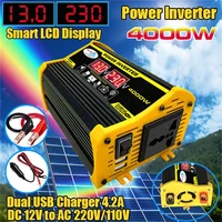 อินเวอร์เตอร์ไฟฟ้าในรถยนต์4000W DC 12V ไปยัง AC 220V 110V 50Hz หม้อแปลงแรงดันไฟฟ้าคู่2 USB จอแสดงผลดิจิตอลแรงดันไฟฟ้าอุปกรณ์ตกแต่งรถยนต์ 2