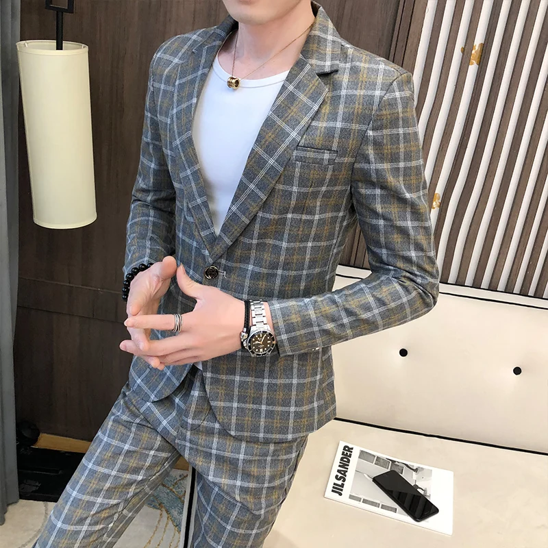 2024 Spring New Men's (suit + Trousers) Korean Version Slim Fashion Handsome Trend Hair Stylist Social Guy Two-piece Set 4