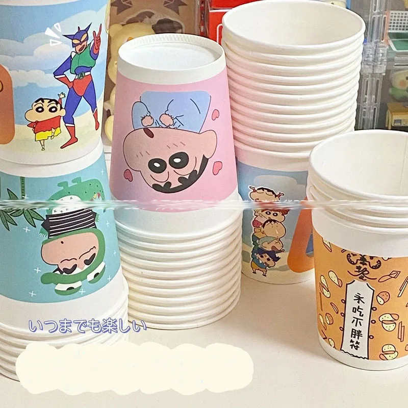 

50Pcs Crayon Shin-Chan 250Ml Kawaii Paper Cartoon Disposable Thicken Cups Reunion Picnic Camping Necessary Banquet Girls Gift