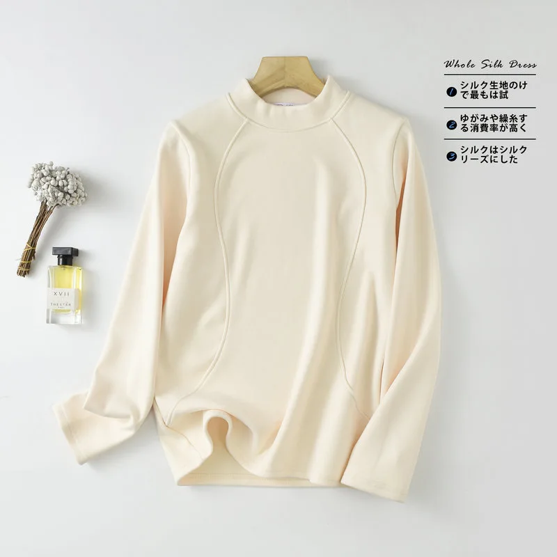 CGC Autumn Winter Thicken Warm Sweatshirts Women Simple Solid Stand Collar Hoodies Casual Long Sleeve Plus Velvet Pullovers