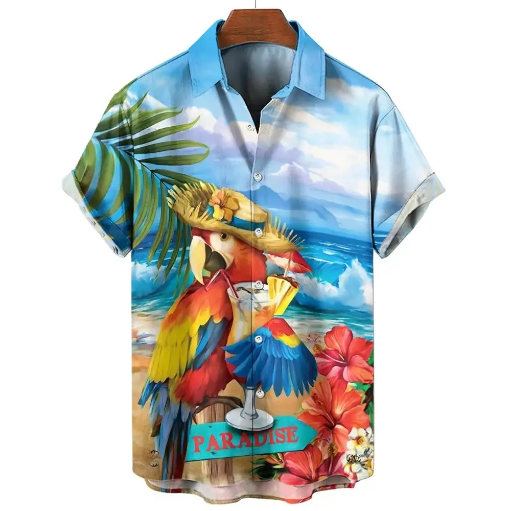 

Men's Shirt Beach Parrot 3D Print Men's Clothing Oversized Summer New Casual Hawaii Beach Hawaiian Harajuku Holiday Shirt