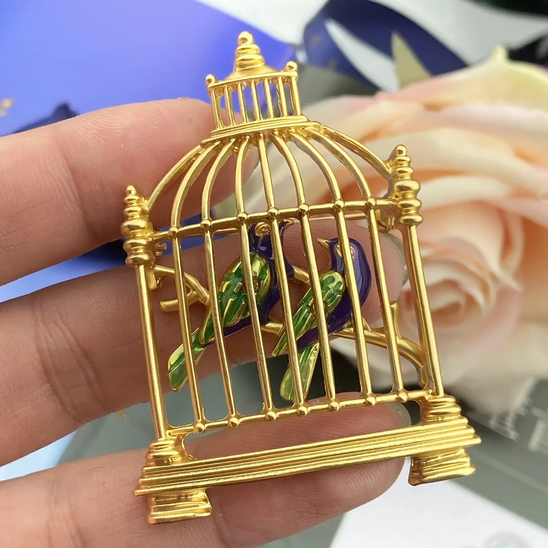 Medieval vintage simple and elegant vintage handmade enamel birdcage brooch