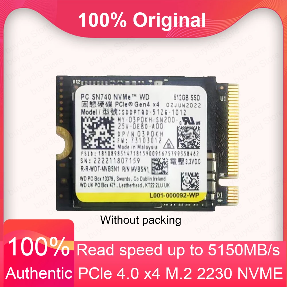 SN740 1TB SSD M.2 2230 Gen 4 Read up to 5150MB/s PCIe 4.0 X 4 2TB