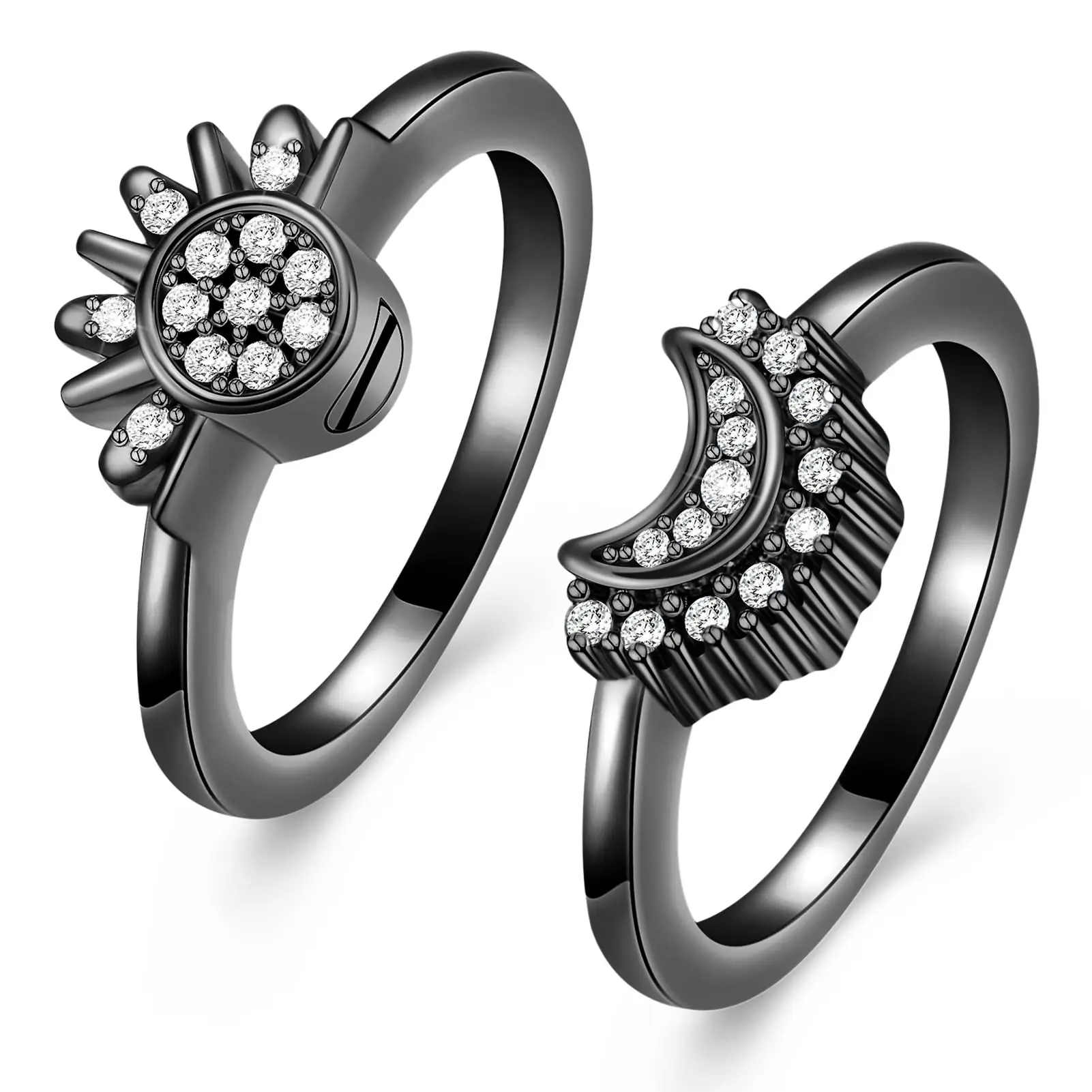 Cremation Jewelry for Ashes Rings Sparkling Sun and Moon Ring Set Memorial Urn Ring for Ashes 2