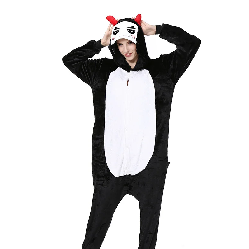Stylish Soft Flannel Hooded Onesie Kigurumi Cartoon Animal Thermal Pajamas Costume Jumpsuit for Adults Loungewear Men Nightwear