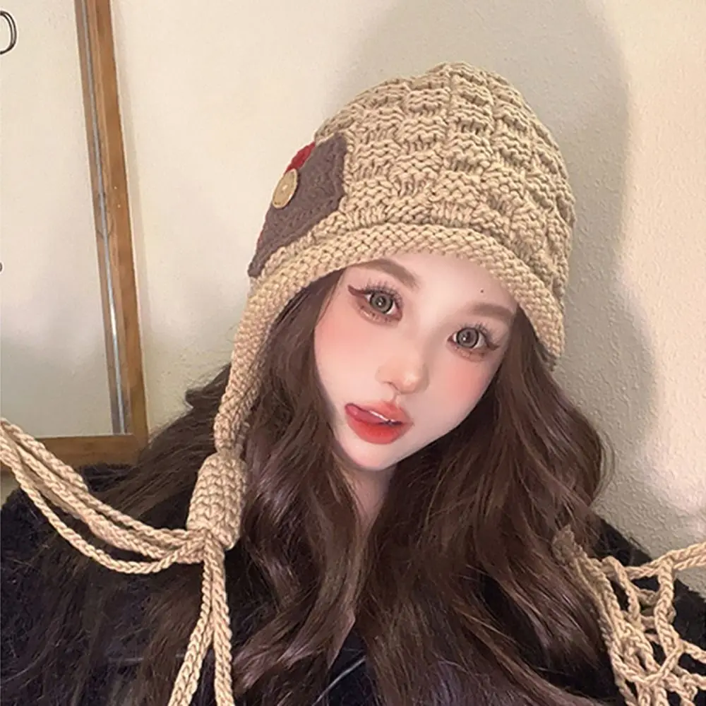 

Ear Protection Knitted Hat Casual Solid Color Thickened Plush Hat Winter Warm Bonnet Caps