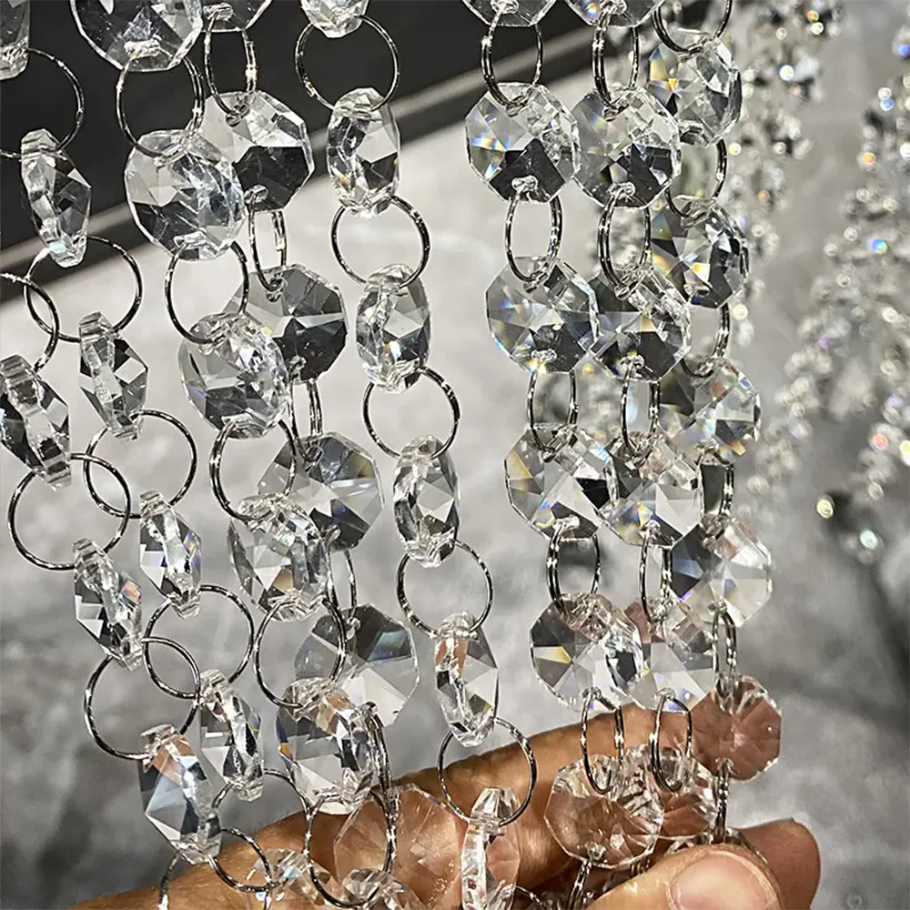 1 Meter 14mm Acrylic Octagon Beads Garland Strand for Home Wedding Party Garden Suncatcher Decoration acrylic beads garland