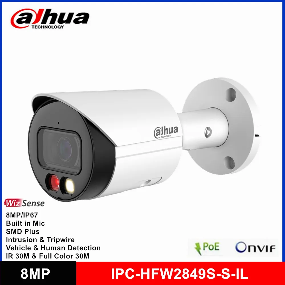 Dahua DH-IPC-HFW2849S-S-IL 8MP 2.8mm POE Built-in Mic IP67 SMD 24 hours Full-color & IR 30M Smart Dual Light WizSense IP-камера