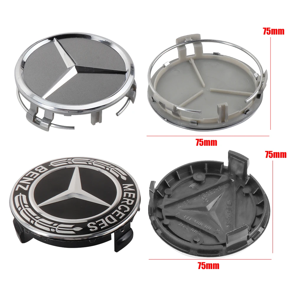 4개 75mm 자동차 휠 센터 허브 캡 커버 배지 액세서리 (메르세데스 벤츠 B/C/E/S 클래스 A 클래스 C200L GLC GLK CLA GLA GLE GL 용)