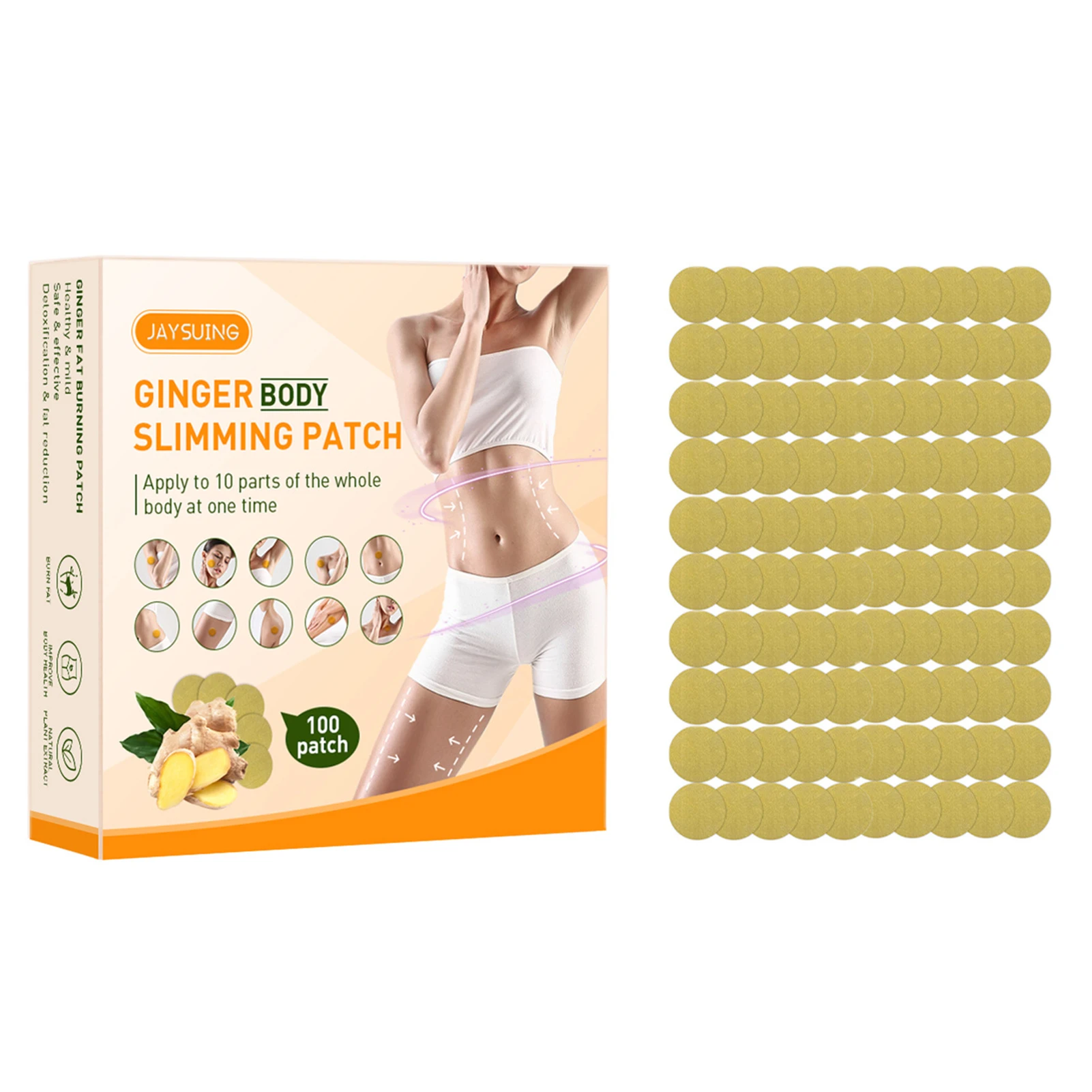 100 Patch Ginger Body Slimming Patches Lazy Weight Loss Stickers Plant
