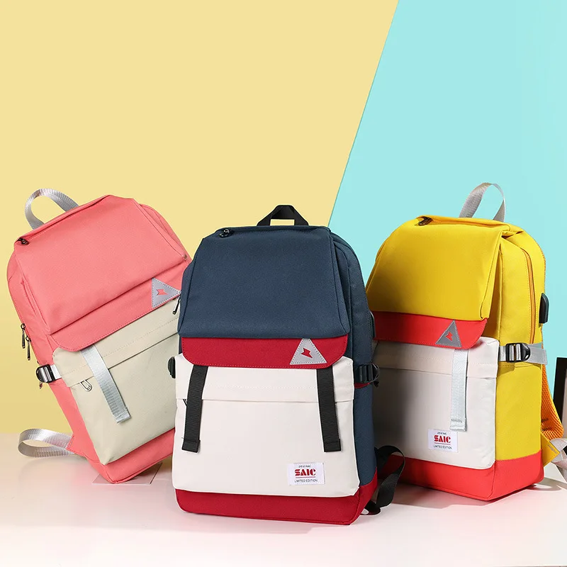 OYIXINGER Girl's Schoolbag Patchwork Backpacks For Teenager USB Charging Waterproof School Backpack Large Capacity Travel Bag