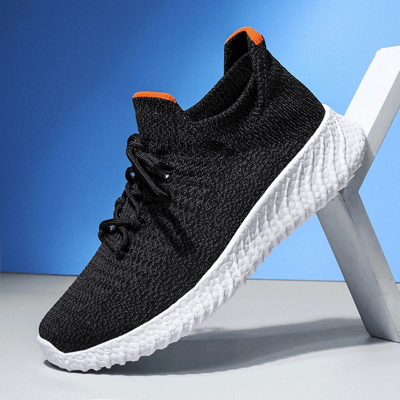 Men Sneakers Outdoor Breathable Men Running Shoes Solid Lace Up Slip on Mesh Sock Shoes for Training Walking Plus Size 36-46