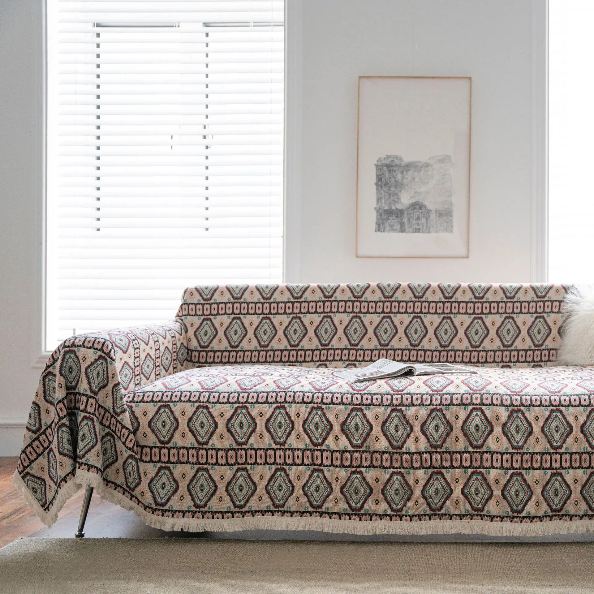 thumbnail image 1 of Funda de sofá estilo americano, estilo campestre, de poliéster y algodón, con diseño floral de jacquard, para decoración del hogar, manta de sofá, cojín para sentarse, 1 of 5