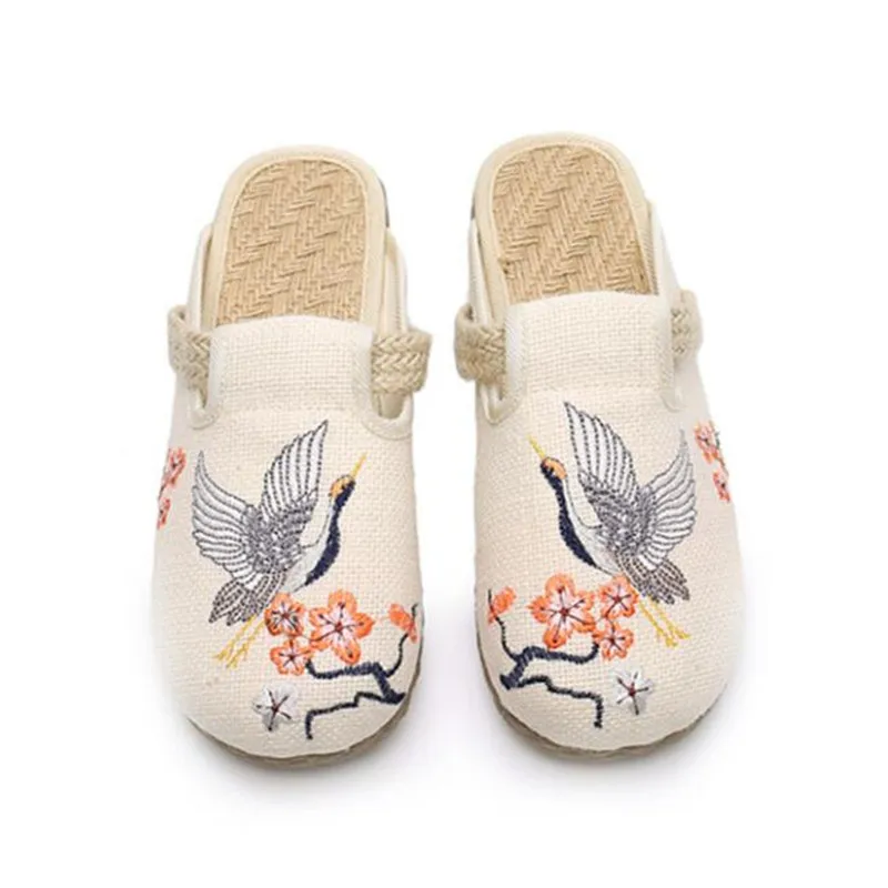 العرقية واسعة تو الكتان النعال للنساء مطرزة خمر ال...