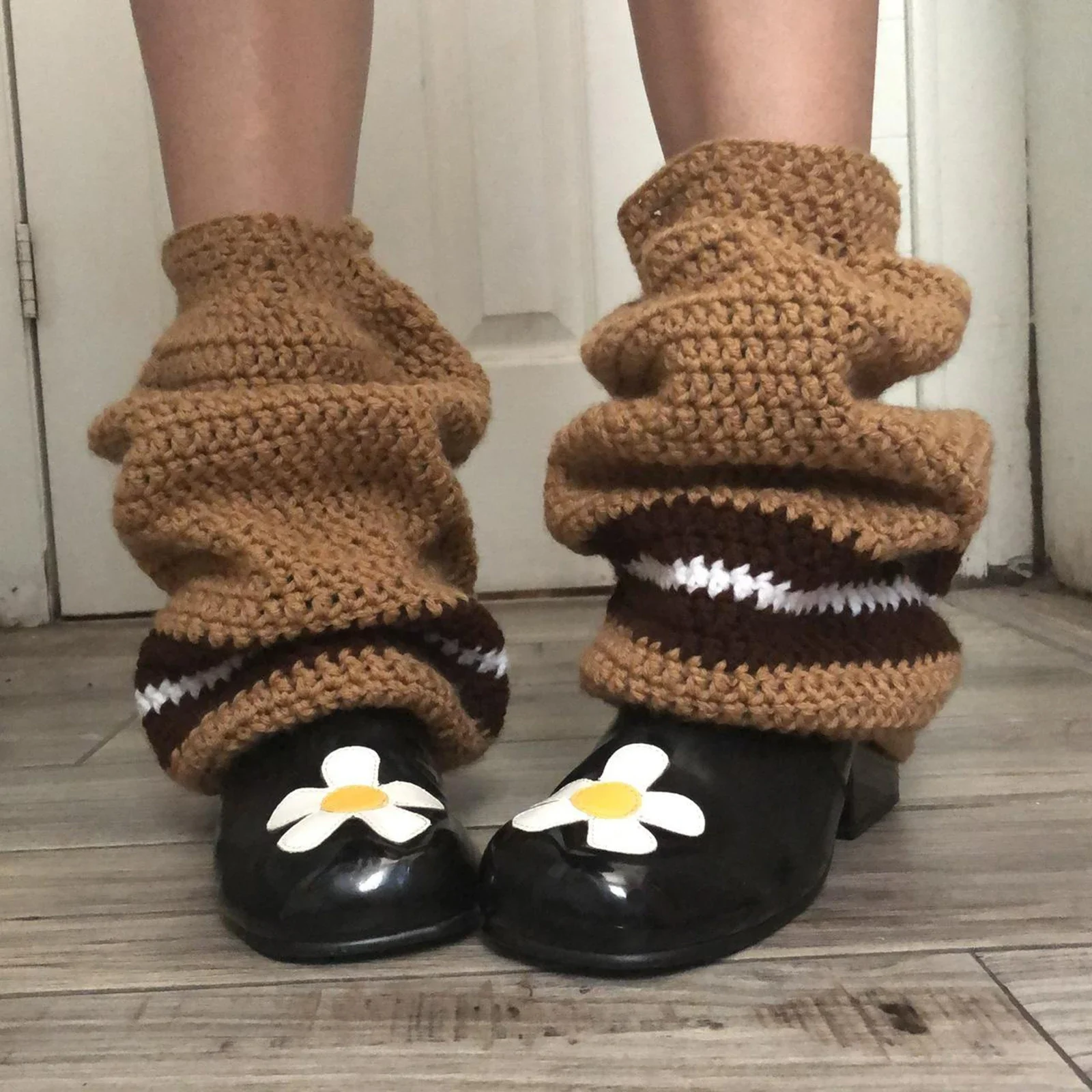 Women’s Contrast Color Knit Leg Warmers - Knee High Aesthetic Boot Cuffs