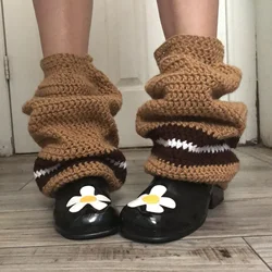 Women’s Contrast Color Knit Leg Warmers - Knee High Aesthetic Boot Cuffs - One Size (Brown)
