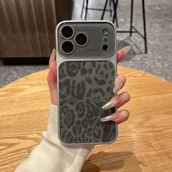 Leopard Print Texture Shockproof Matte Phone Case with Large Window Lens Protection - iPhone 15 (Dark Gray)