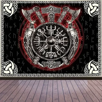 Norse Myenson Vibasin Tapisserie, Mysterious Prairie, Runes Totem Tapisseries, Wall Face Art, Living Room, Bedroom Home Decor 1