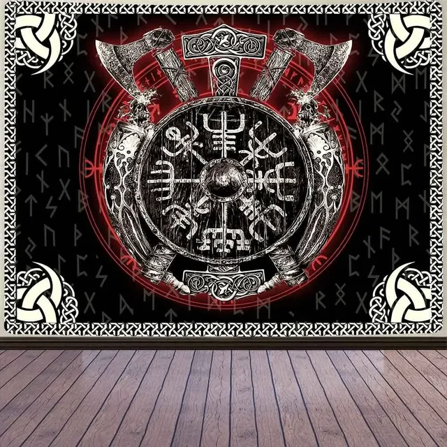 Norse Myenson Vibasin Tapisserie, Mysterious Prairie, Runes Totem Tapisseries, Wall Face Art, Living Room, Bedroom Home Decor 1