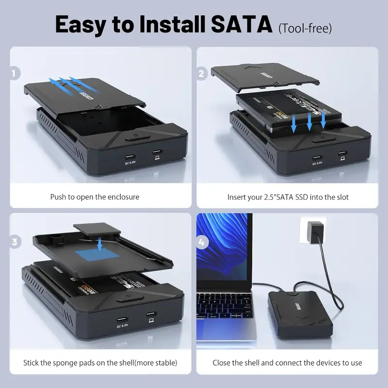 USB C 10Gbps M.2 SATA Dual Bay Hard Drive Enclosure Support NVMe PCIe SSD 2.5 Inch SATA HDD SSD Hard Drive Case for PC Laptop - Image 6