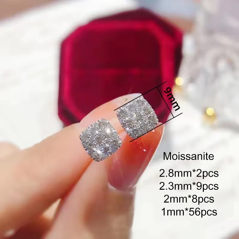 Rrjzz Funkelnder D-farbener runder Moissanit-Ohrstecker für Paare, quadratischer, im Labor gezüchteter Diamant, Ohrringe für Männer und Frauen, Geschenke – Detail 1