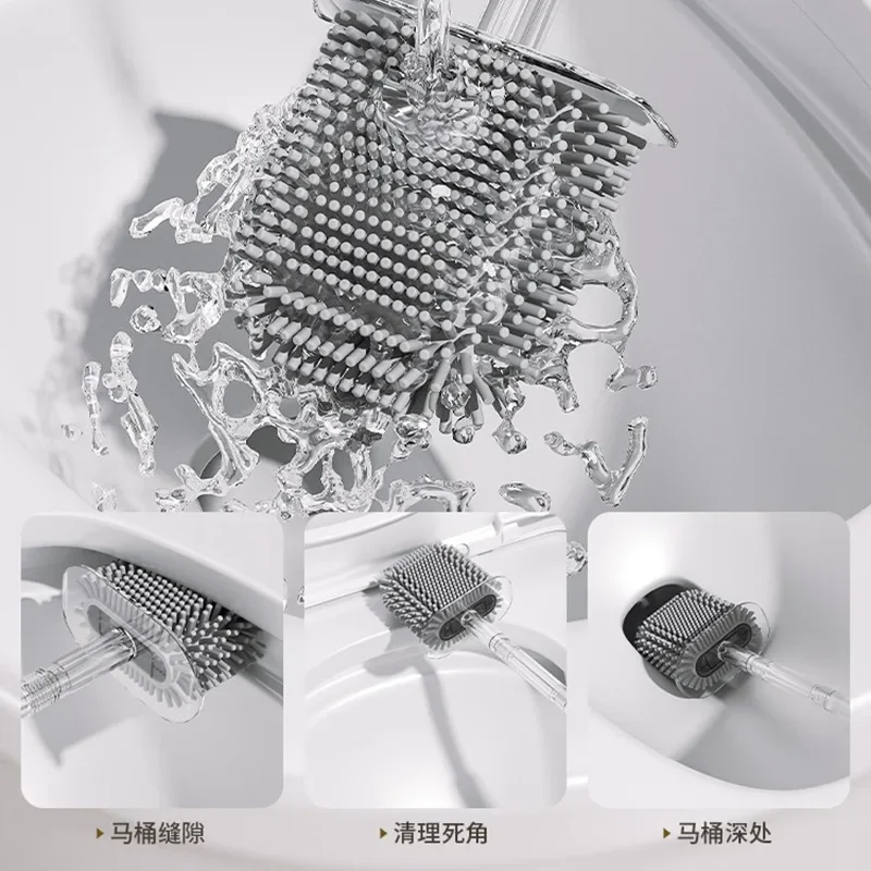 Toilet brush wall mounted cleaning brush silicone long handled transparent toilet cleaning bathroom accessories