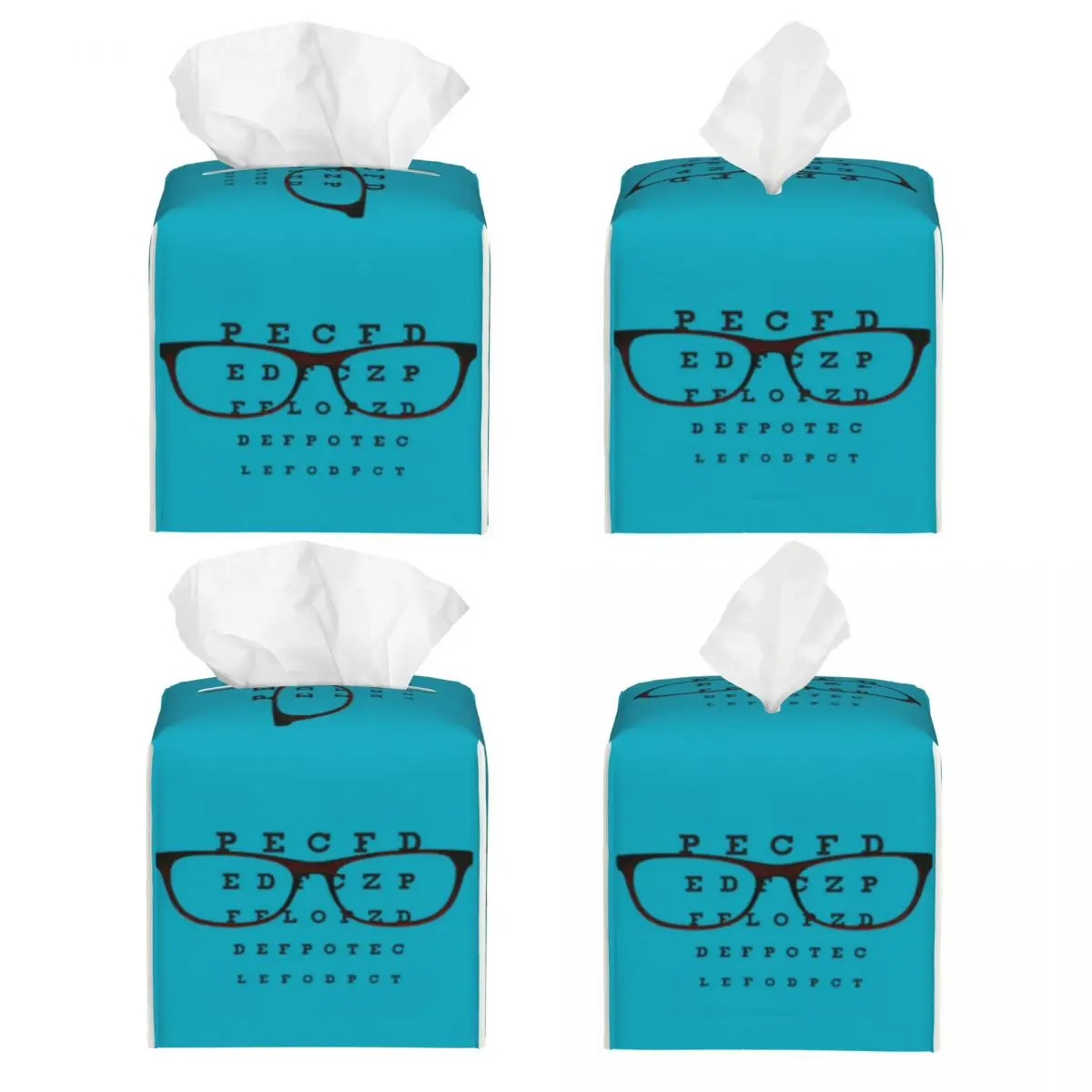Custom Glasses With Eye Test Chart Facial Tissue Box Cover Square Optician Optometrist PU Leather Tissue Box Holder for Car Home 2