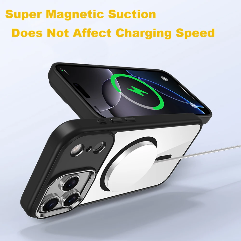 Luxury HD Transparent Shockproof Bumper Case with Magsafe-Compatible Charge Back Cover