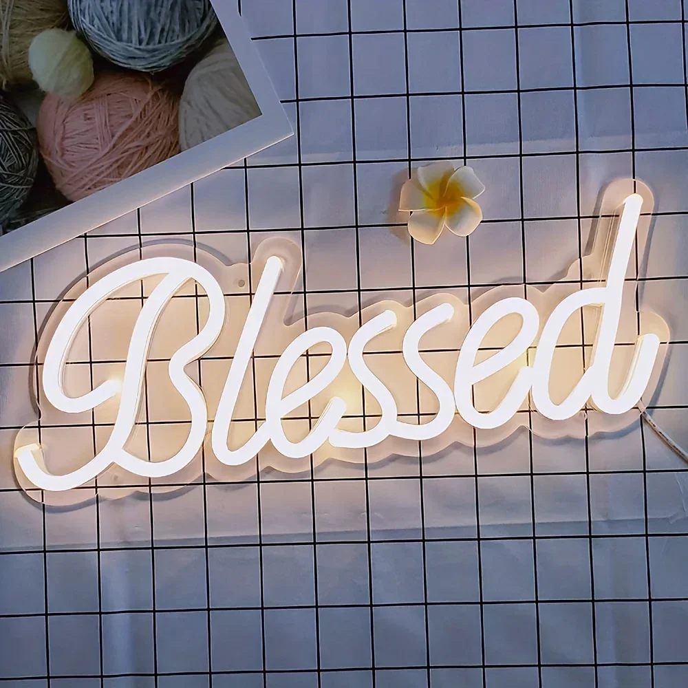 Insegna al neon benedetto, luce al neon a LED per arte da parete, bellissime insegne notturne al neon a LED per camera da letto, parete, arredamento per ufficio, festa, regalo
