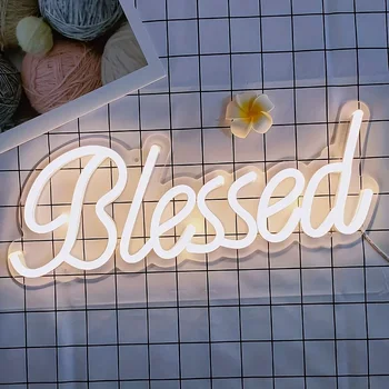 Insegna al neon benedetto, luce al neon a LED per arte da parete, bellissime insegne notturne al neon a LED per camera da letto, parete, arredamento per ufficio, festa, regalo
