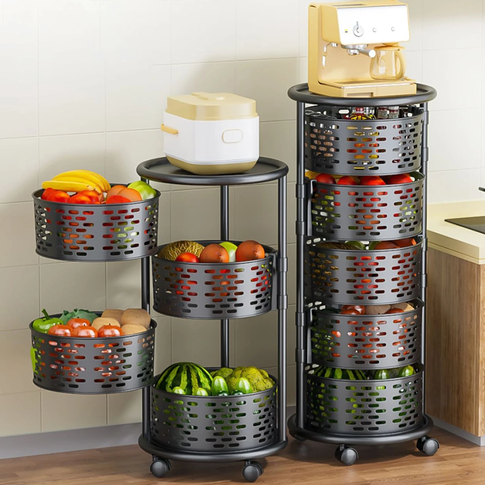 Kitchen Movable Rotating Shelf With Wheels Fruit Vegetable Seasoning Storage Rack Detachable Mesh Basket Home Kitchen - 2 Layer 9 Kitchen Movable Rotating Shelf With Wheels Fruit Vegetable Seasoning Storage Rack Detachable Mesh Basket Home Kitchen - 2 Layer