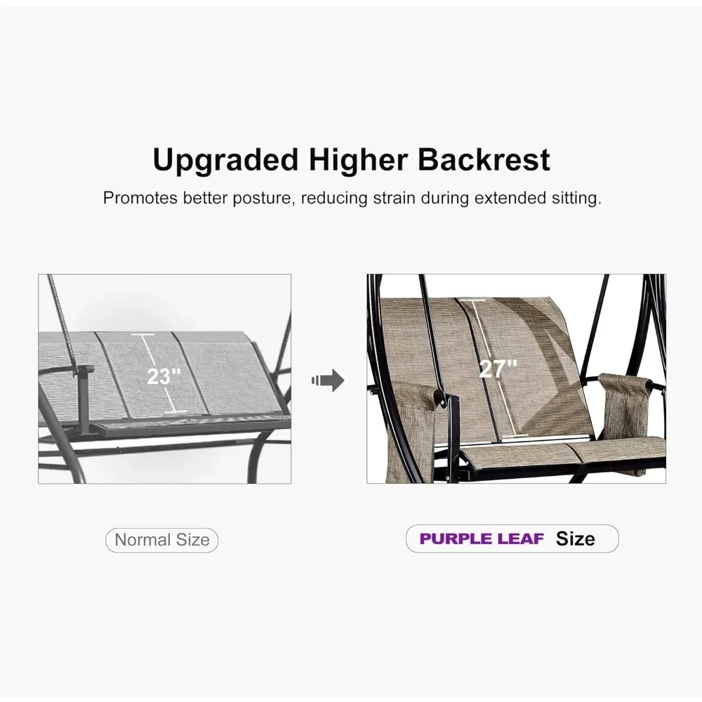 2-Seat Deluxe Outdoor Patio Porch Swing with Weather Resistant Steel Frame, Adjustable Tilt Canopy 5