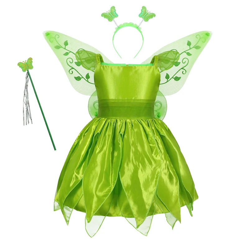 

2023 Princess Dress for Girls Halloween Costume Kids Cosplay Fairy Green Leaf Fancy Dress Butterfly Wings Carnival Party 3 -8Yrs
