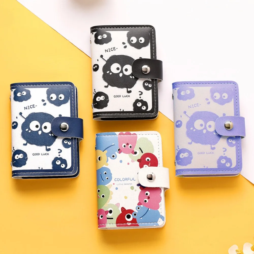 Fashion Card Bag Cartoon Coal Ball Pattern PU Leather Large Capacity Card Holder Bank Card Bag Multiple Card Slots for Teenagers