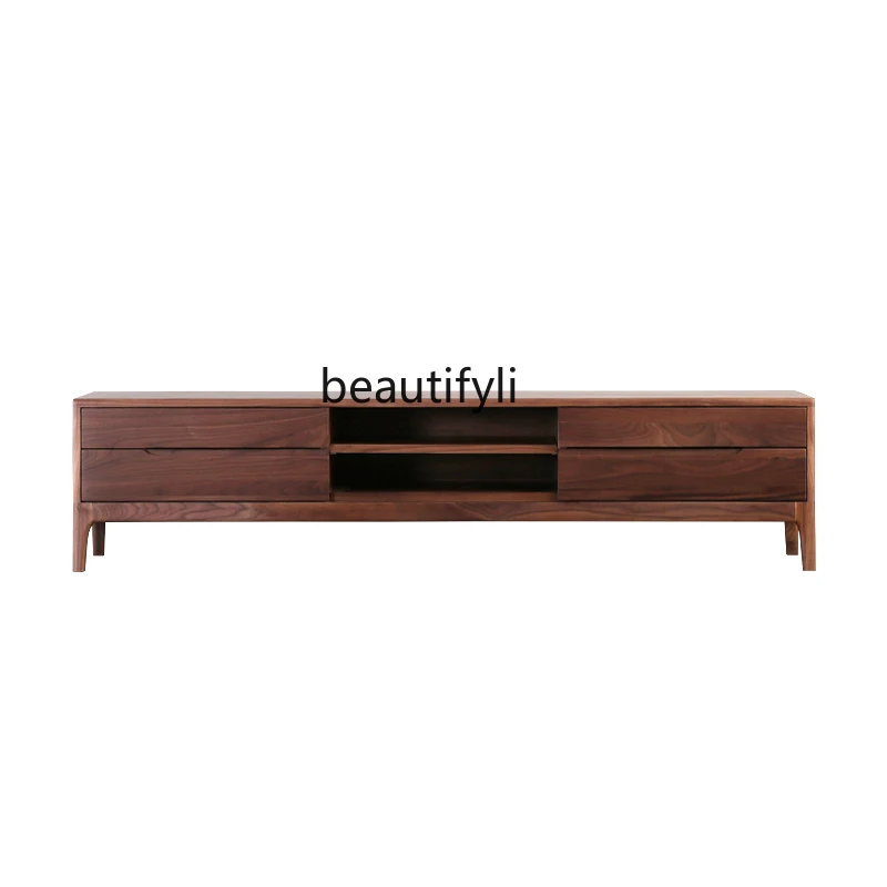 

Nordic Floor Cabinet North America Black Walnut TV Stand Coffee Table Combination All Solid Wood Living Room Minimalist