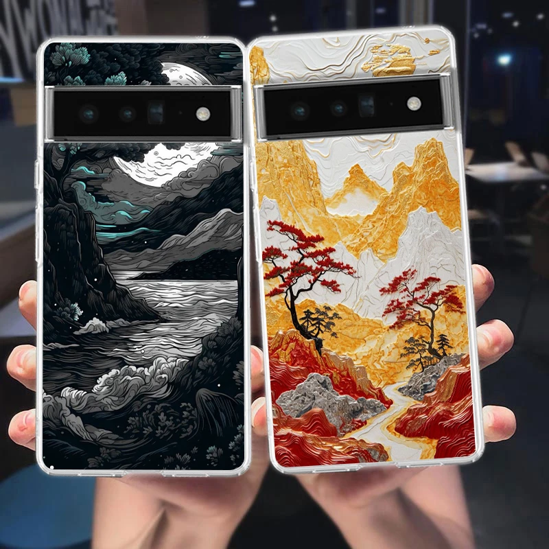 Vibrant Landscape Art Shockproof Silicone Phone Case with Transparent Shell