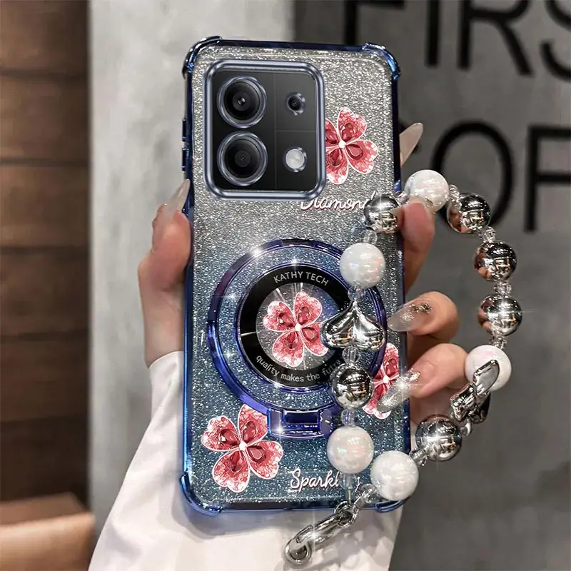 Perle Strap Glitter Clover Telefon Halter Fall Für Xiaomi Redmi Hinweis 13 12 Pro Plus Redmi 12 13 12C 13C 4G 5G Note 13 Stand Abdeckung – Detail 13