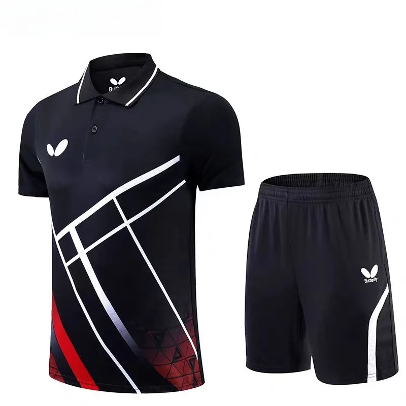 Sport T Shirt Badminton Table Tennis Clothes Set a set of men's and women's table tennis quick drying T-shirt shorts breathable light badminton T-shirt lapel team custom