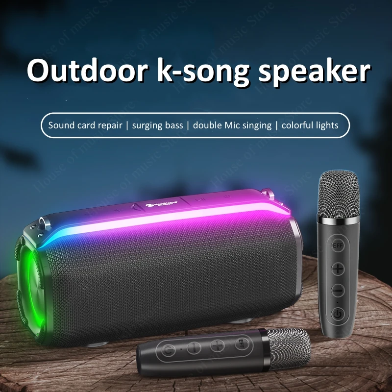 

Портативная Bluetooth-Колонка для караоке, беспроводной мощный бас-сабвуфер, колонка с микрофоном, звуковая система для домашнего кинотеатра
