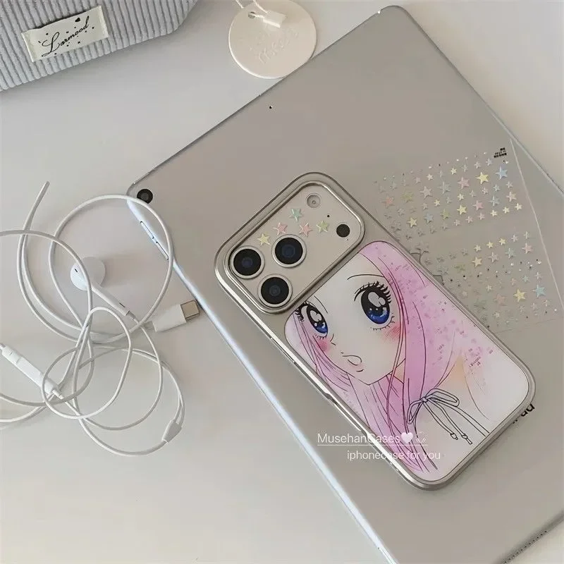 Cute Japanese Girl Electroplating Drip Glue Phone Case - Anti-Fall Y2K Cover with Enhanced Protection