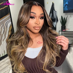 Highlights 13x4 HD Lace Closure Wigs Human Hair Body Wave Glueless Wigs 13x6 Pre Plucked 180 Density Lace Frontal Wigs For Women