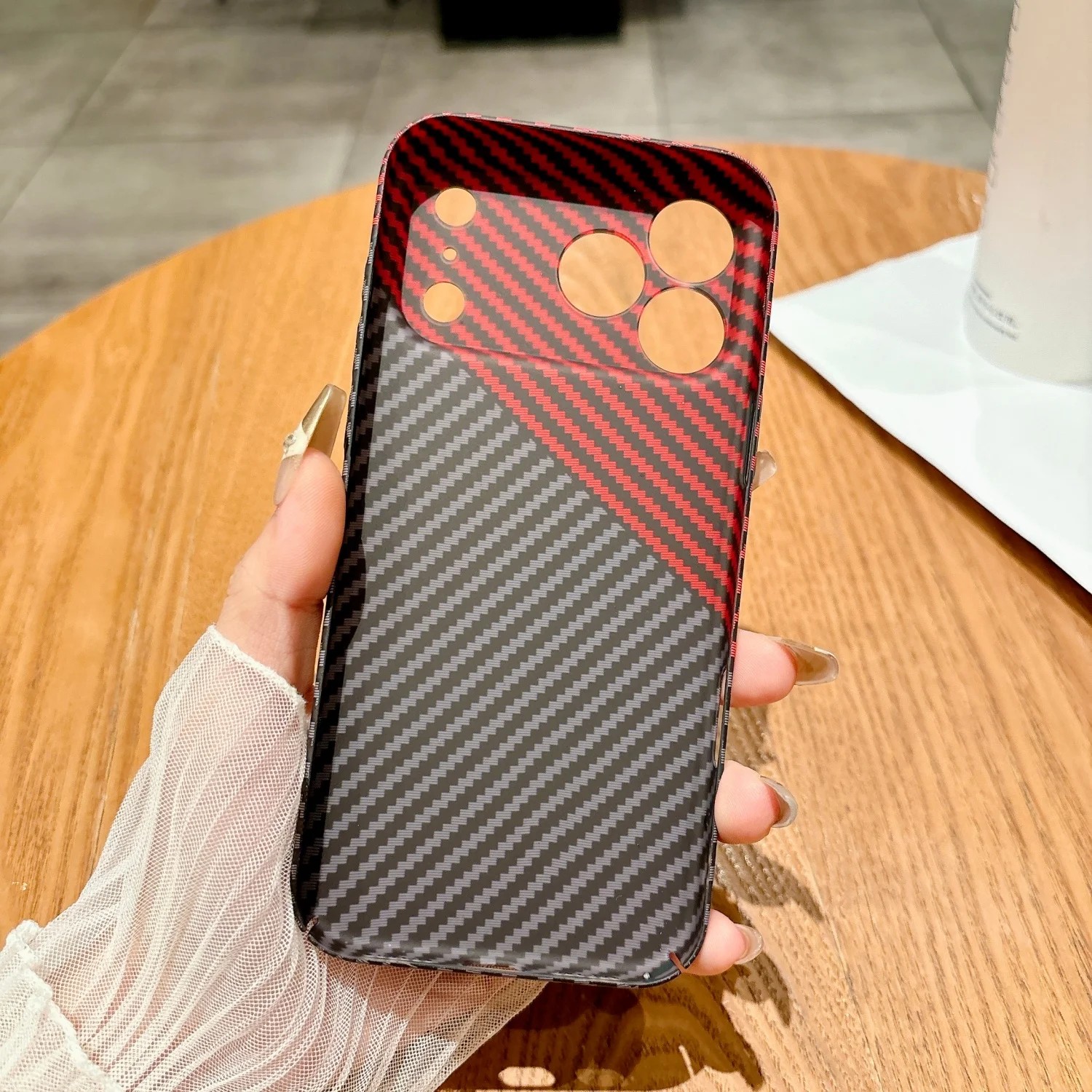 Ultra Thin Dual-Sided Carbon Fiber Phone Case with Stripe Texture and Non-Slip Grip