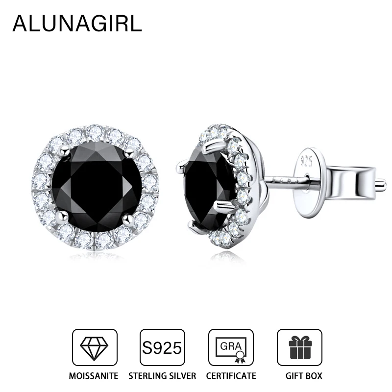 

1.6 Carat Real Black Moissanite Stud Earrings For Women Men 925 Sterling Silver Trendy Round Diamond Earring Fine Jewelry Gifts