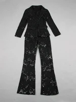 HIGH STREET Newest 2026 Designer Runway Suit Set Women's Single Button Guipure Lace Blazer  Flare Pants Set - Image 3