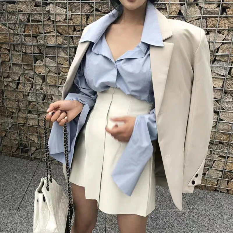 Pu Leather Black White High Waist Short Asymmetric Skirt 2024 New Woman Pu Leather Solid Colors Skirt Mini Skirts Female Clothes jasmine white leather