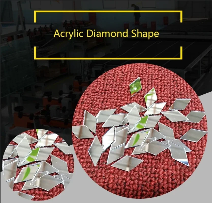 100pcs Acrylic Circular Heart-Shaped Diamond Droplet Shaped Square Self-adhesive Mosaic DIY Craft Art Mirror Home Decoration