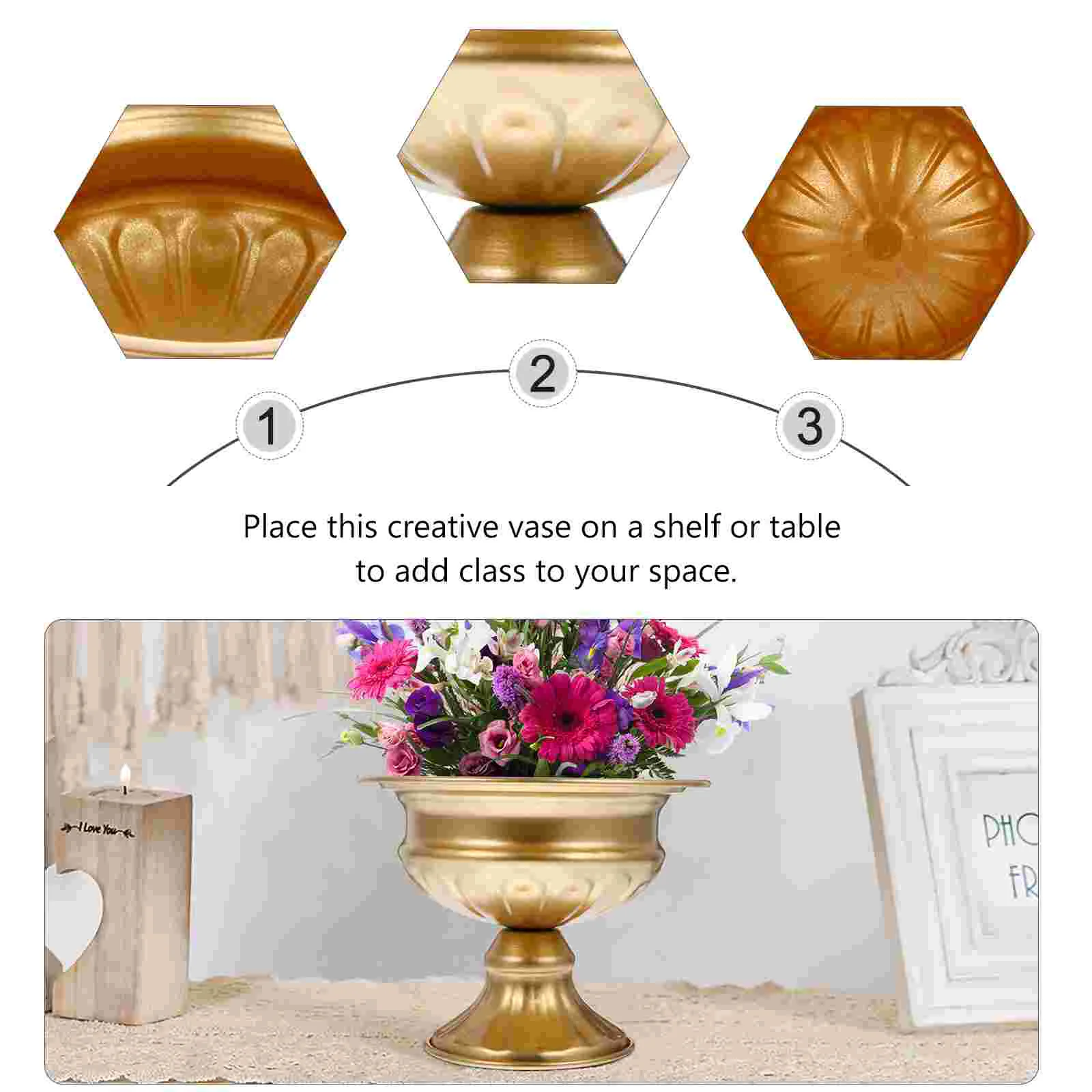 2 Pcs Pots for Plants Wrought Iron Vase Desktop Floral Tabletop Flower Vessel Retro Flowers Golden 6