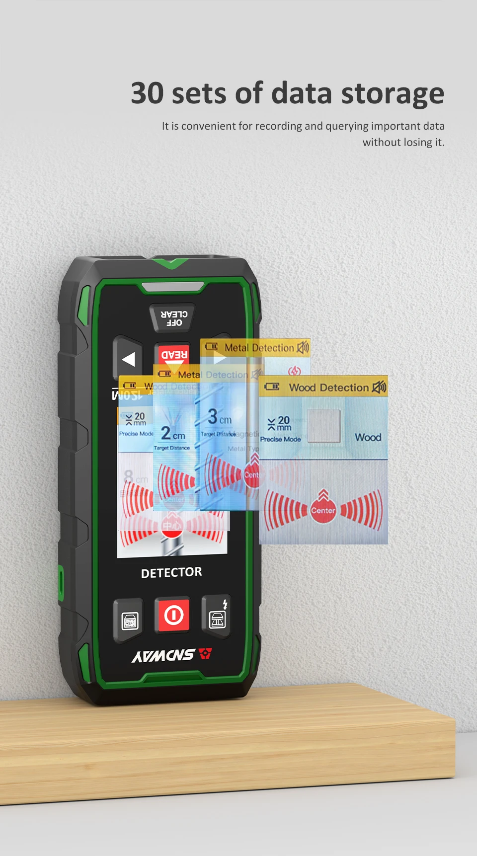 SW-6100GT 2-in-1 Laser Rangefinder Wall Scanner Metal Wood Stud Live Cable Detec