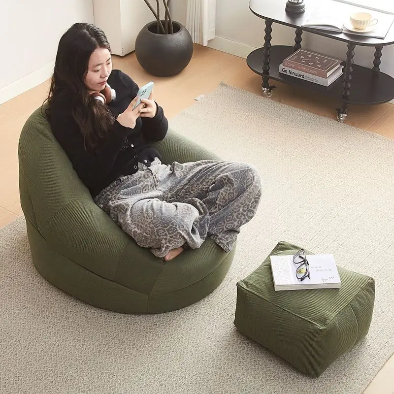 Pouf Canapé Paresseux Géant En Velours Côtelé Rayé - Rembourré, Doux Et Confortable - Pour Salon, Chambre, Balcon - 10